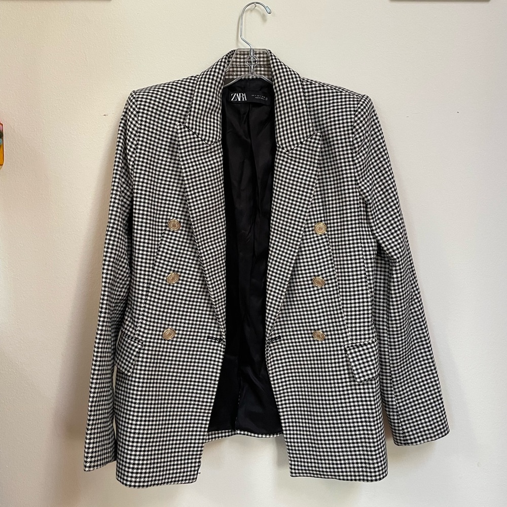 Zara Black and White Houndstooth Blazer